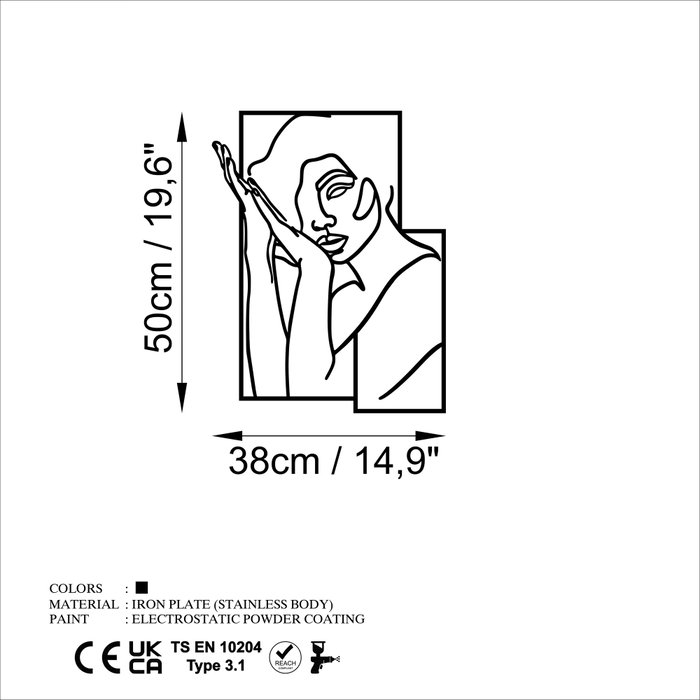Wallity Woman 2 - M Escultura de Pared de Metal Negra